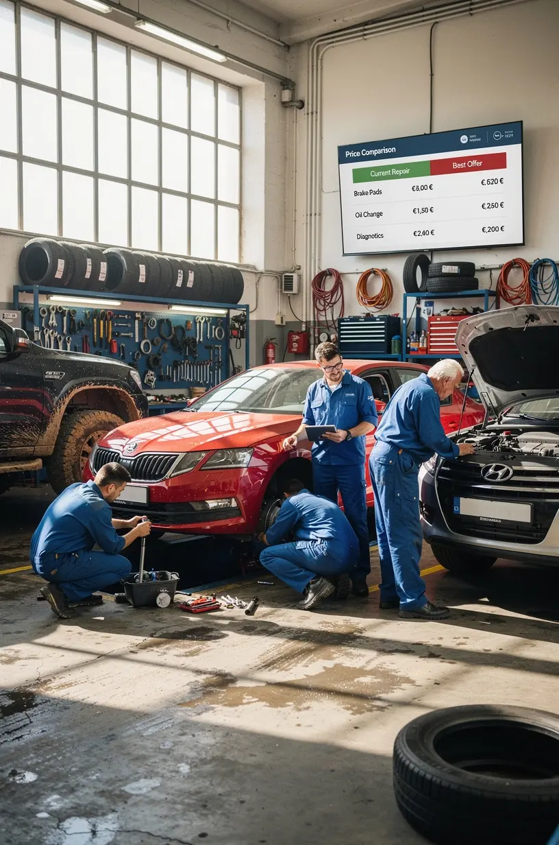 Porovnávacia tabuľka cien bežných opráv automobilov v bratislavskom regióne.